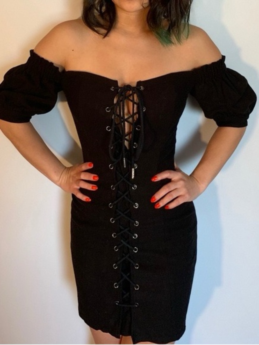 Stone Cold Fox Revolve $285 Black Pamela Lace Up Linen Corset Dress sz 1 XS
